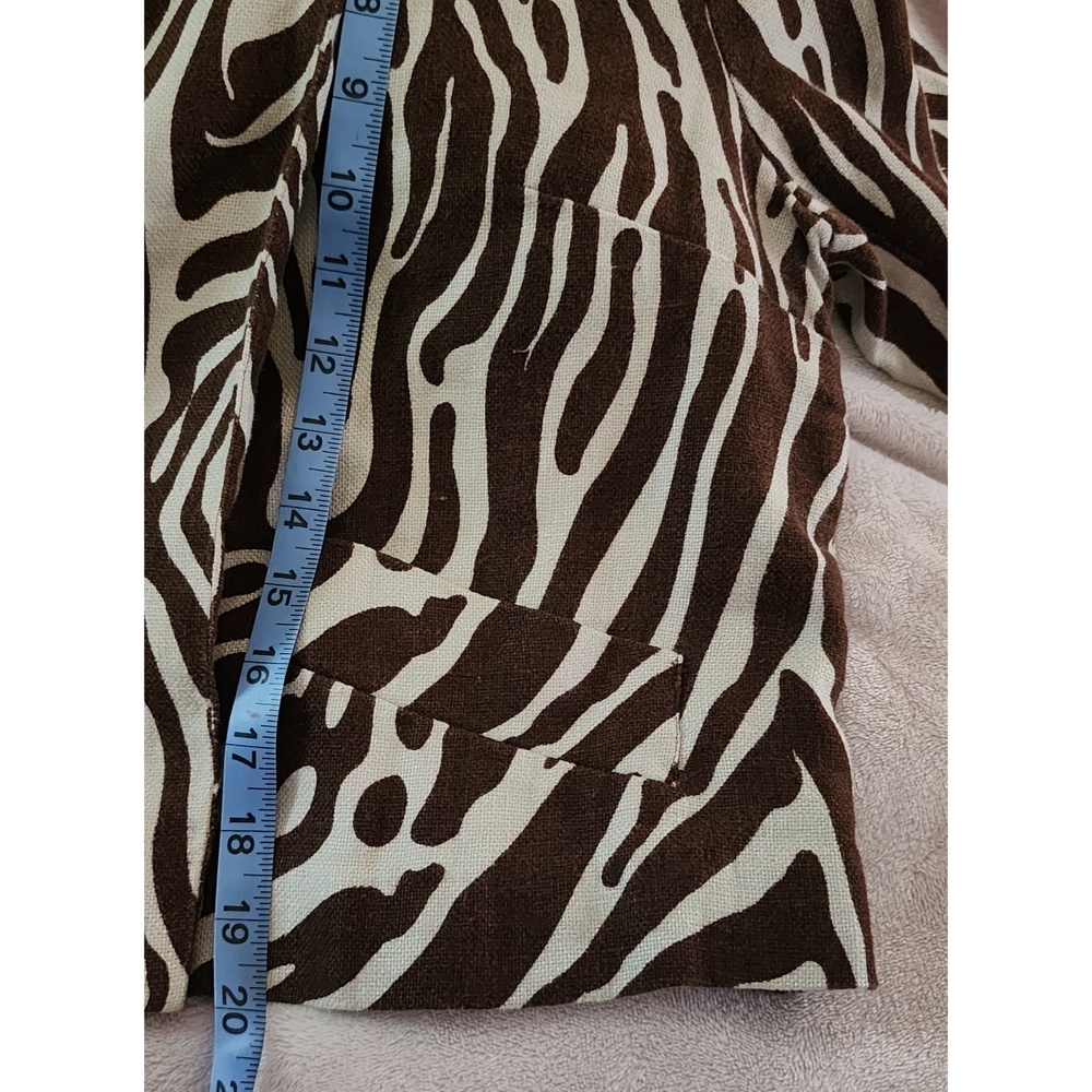 Willi Smith Brown and White Zebra Print Women's Jacket 100% Linen Size M - Picture 9 of 9